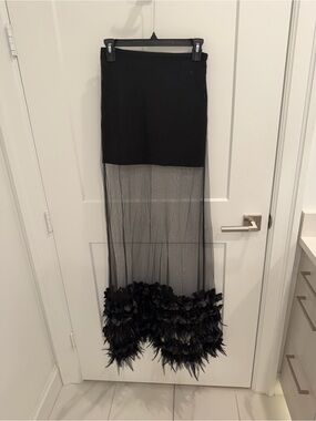 AKIRA Black Feather See Through Maxi Skirt